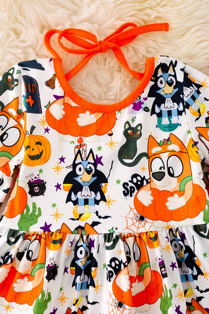 HALLOWEEN PRINTED TUNIC W/ORANGE BELLS