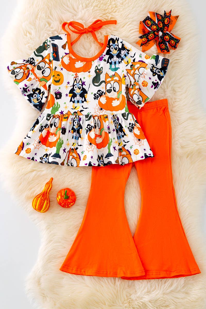 HALLOWEEN PRINTED TUNIC W/ORANGE BELLS