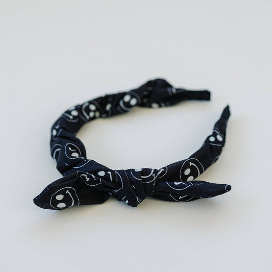 Black and White Smile Face Bow Hard Headband