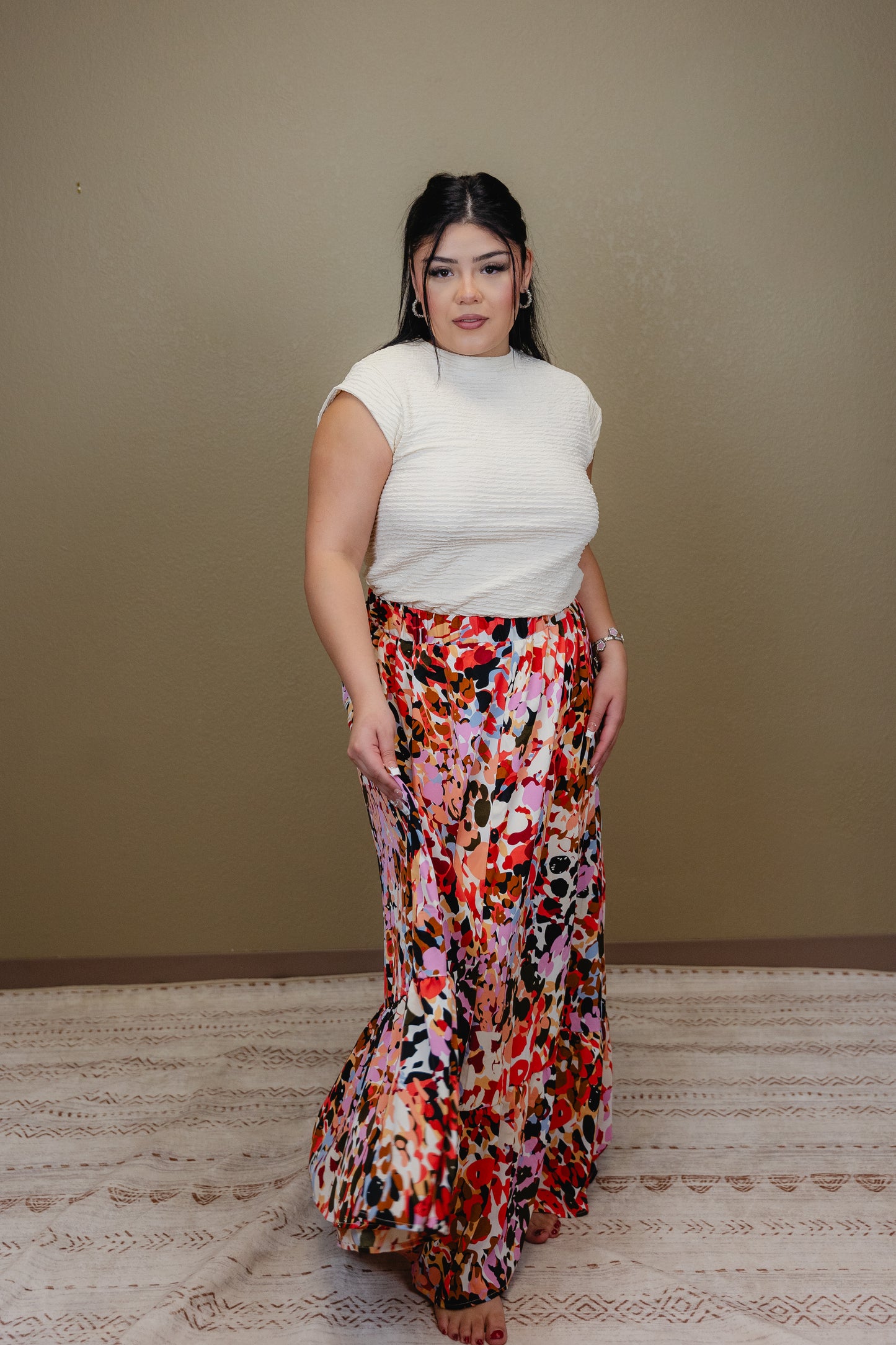 Abstract Print High Waist Maxi Skirt