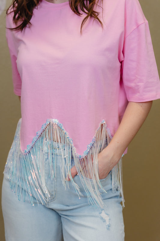 Fringe Sequin Cropped Top