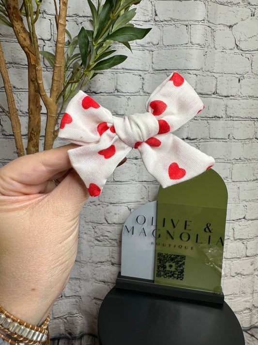 Red Heart Lover Linen 3.5” Bow Clip