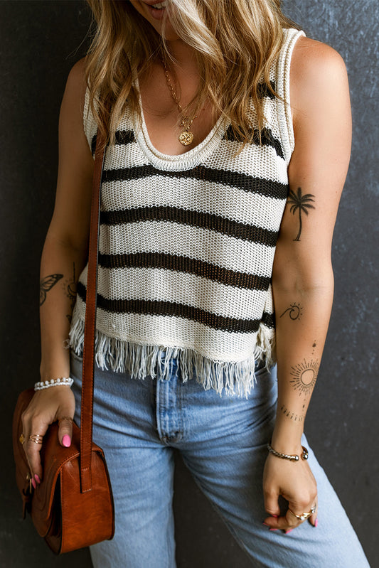 Striped Fringe Hem Blouse