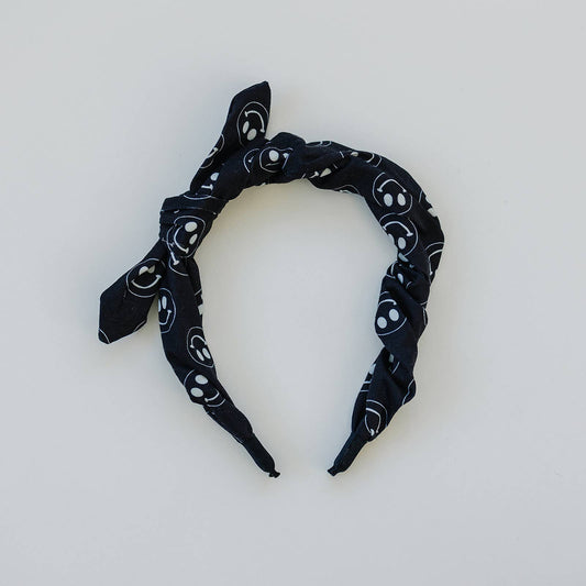 Black and White Smile Face Bow Hard Headband